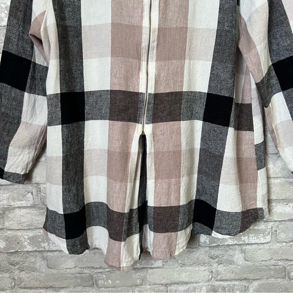 Soft Surroundings Women's Large Carreaux Plaid Linen Blend Back Zip Blouse Beige - Picture 9 of 12
